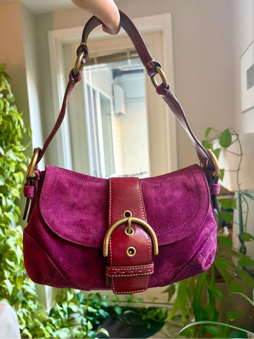 Coach Mini Soho Plum Suede Shoulder Bag